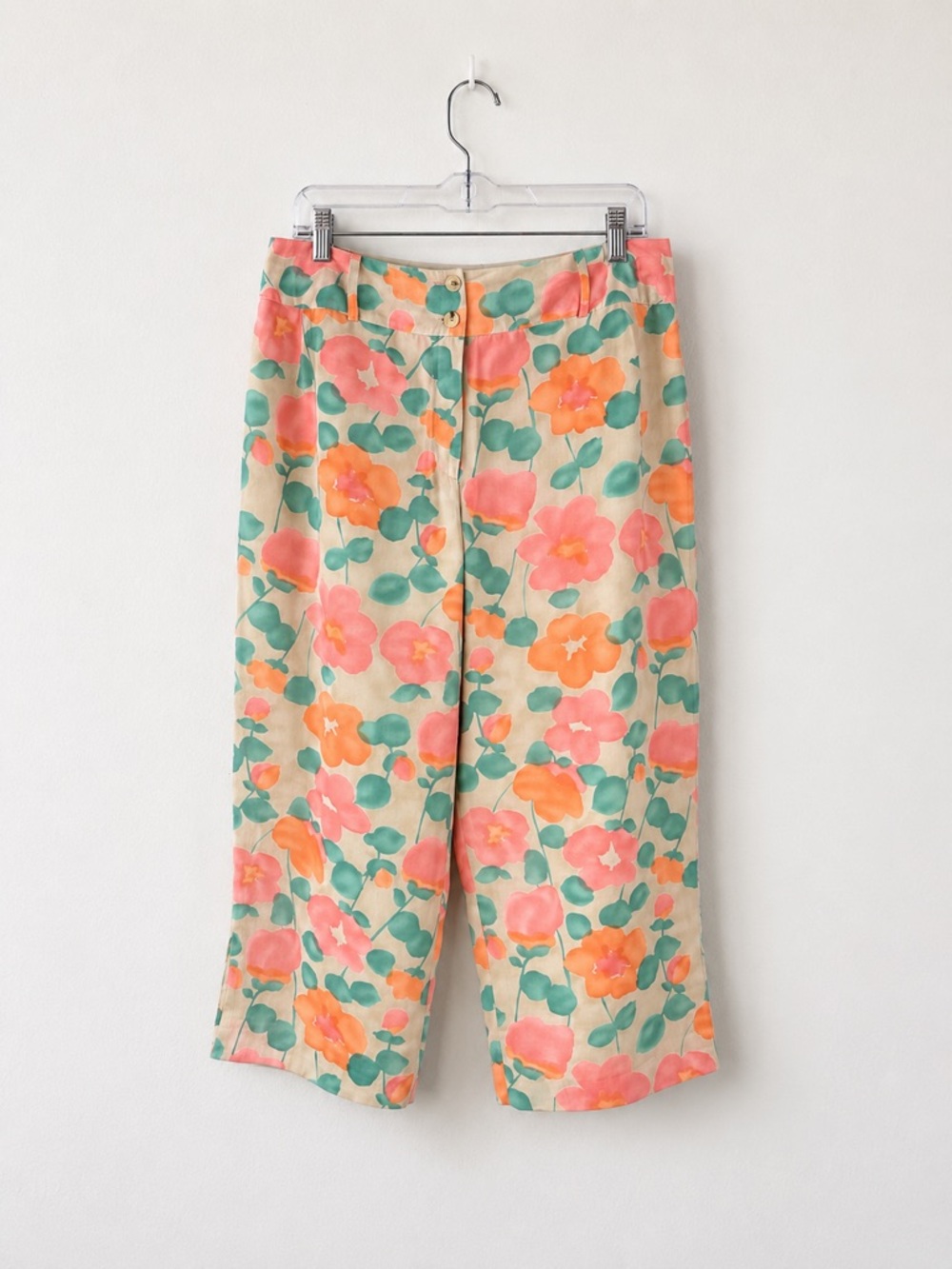 Vintage Harvé Benard Watercolor Floral Culotte Pants Size 14 Wide Leg Crop